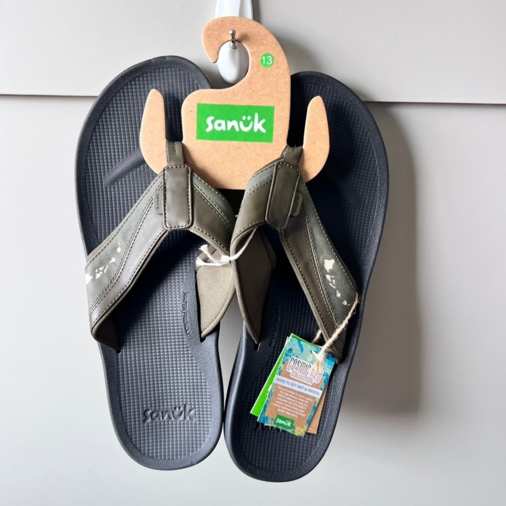 Sanuk Mens Cosmic Islander H2O Flip‎ Flop Sandals Green Sand 1139410 Size 13 NEW